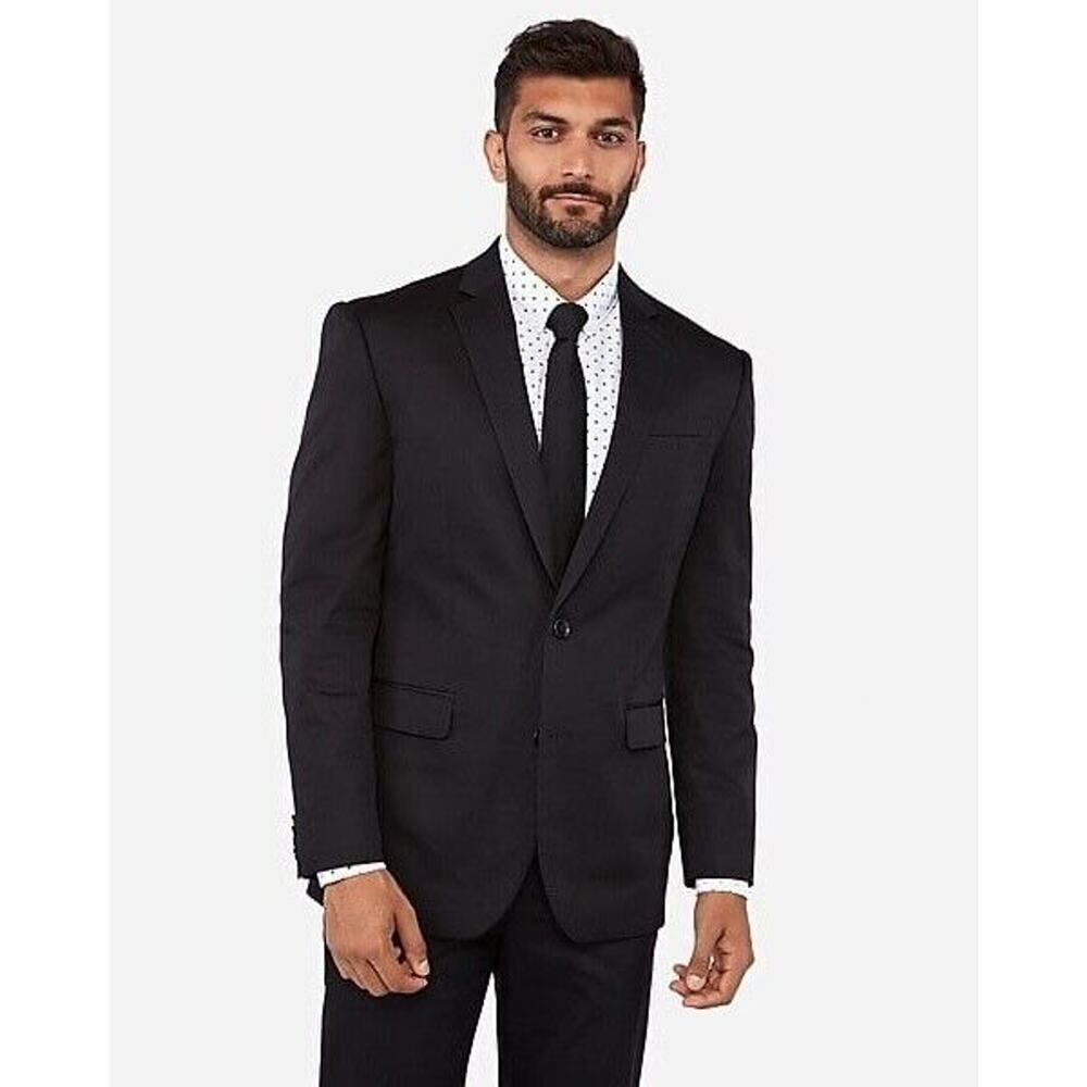 New $298 NWT 40R regular classic wool Express performance solid black 2 button